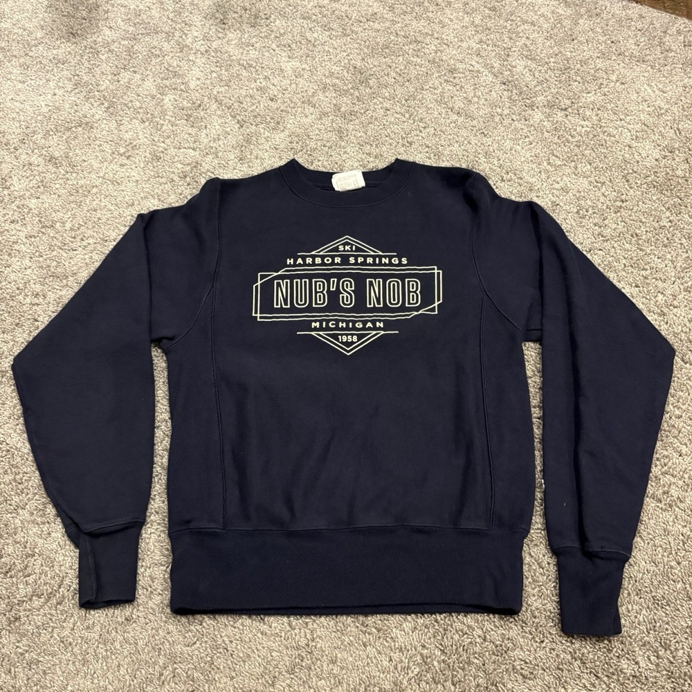 Nubs Nob Michigan Champion Reverse Weave Sweatshirt Blue Crew Neck Y2K SIZE XS